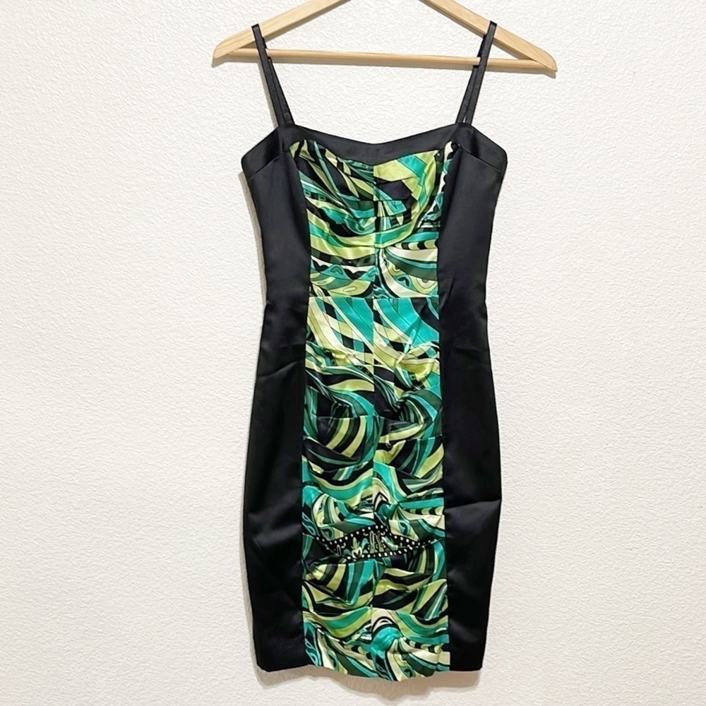 Bebe Green Textile Pattern Mini Dress Size XXS
